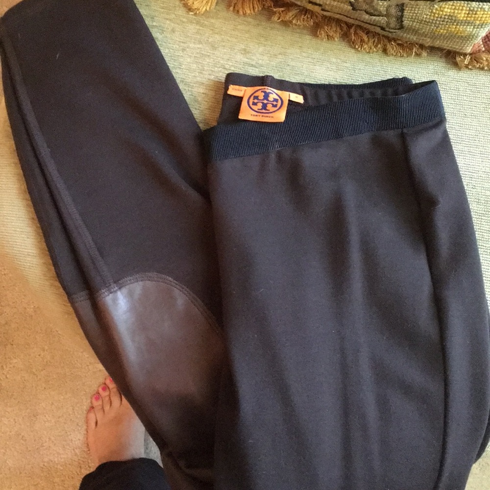 Tory Burch riding leggings, with leather detail